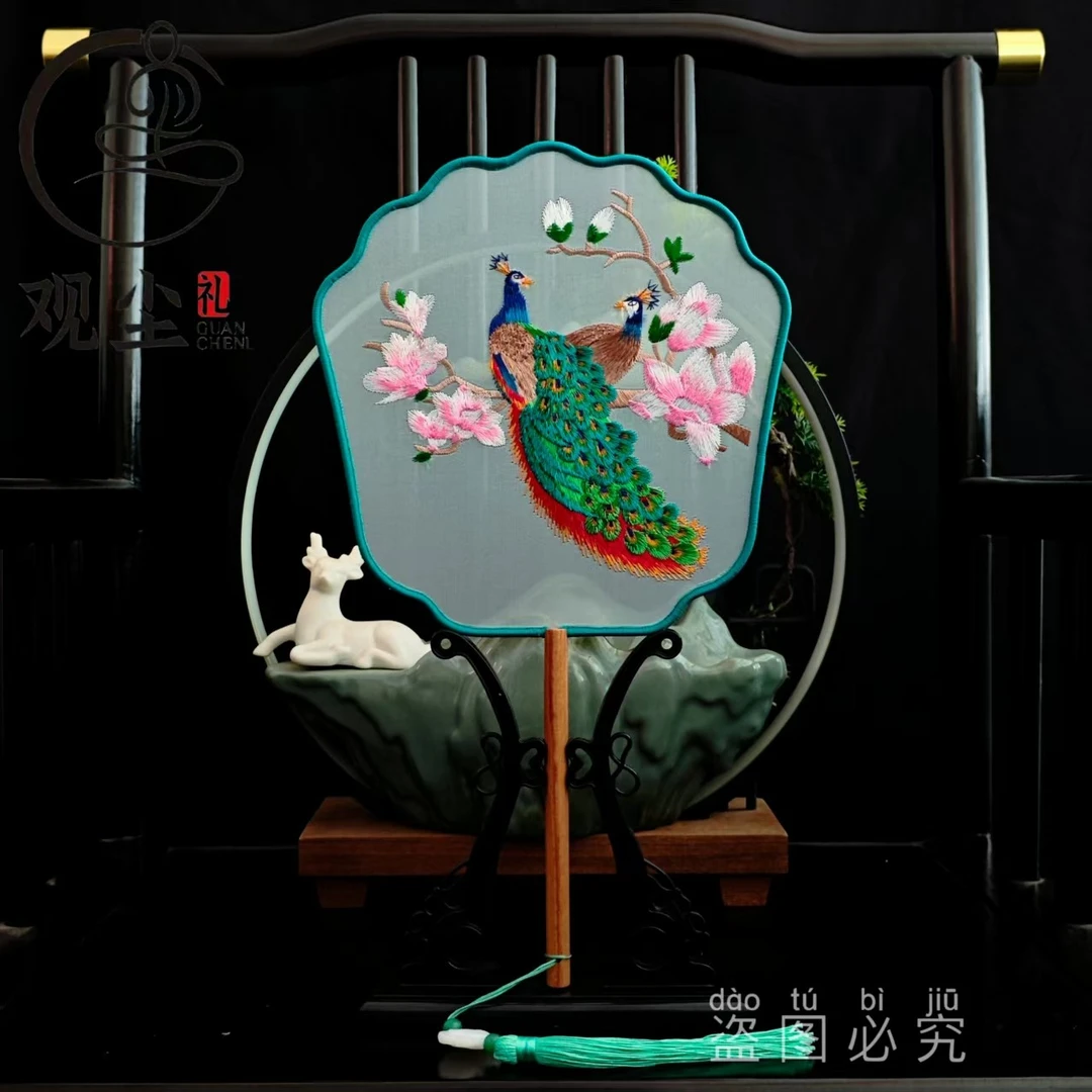 【17凤冠孔雀】苏绣团扇古风刺绣扇子9号