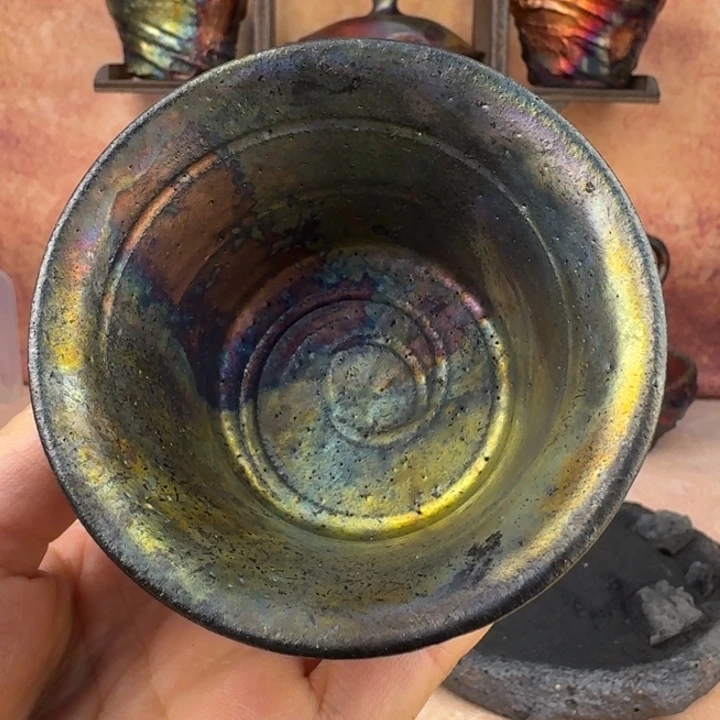 荥经黑砂炸福利窑彩马蹄杯1