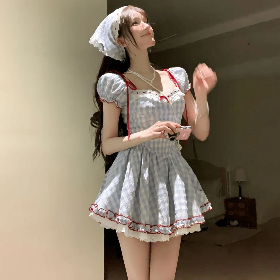 pinkmoon多巴胺辣妹短裙少女格子可爱小个子甜辣甜心甜美连衣裙