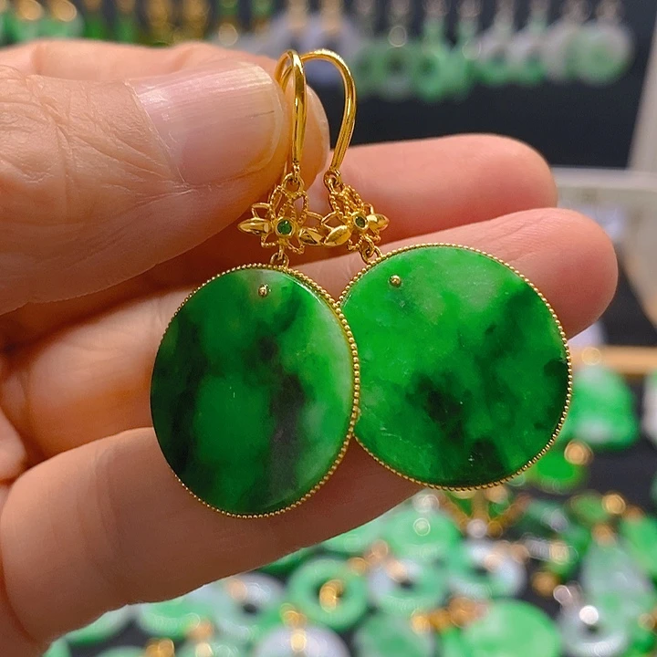 翡翠18K金镶嵌耳饰耳坠