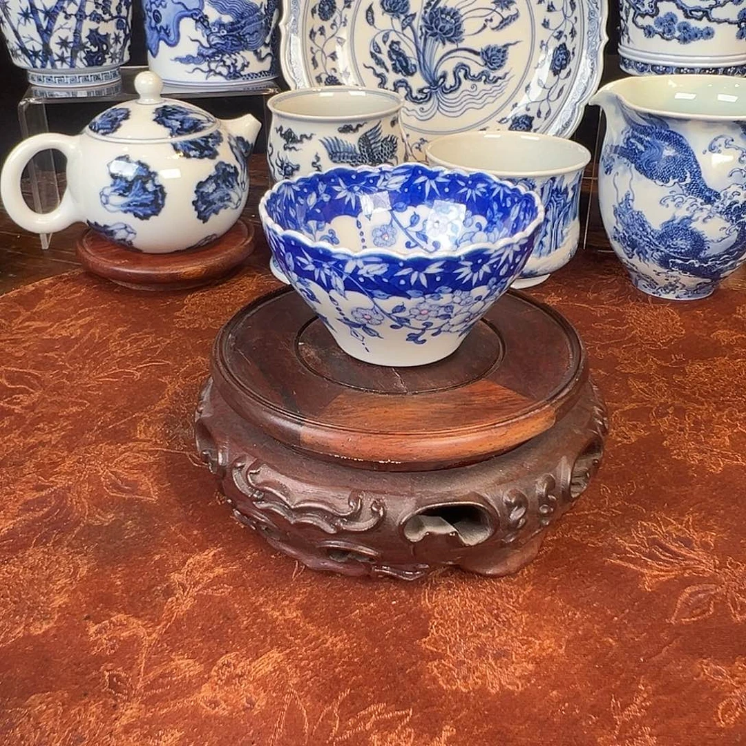 摆件青樵轩梅竹花口杯