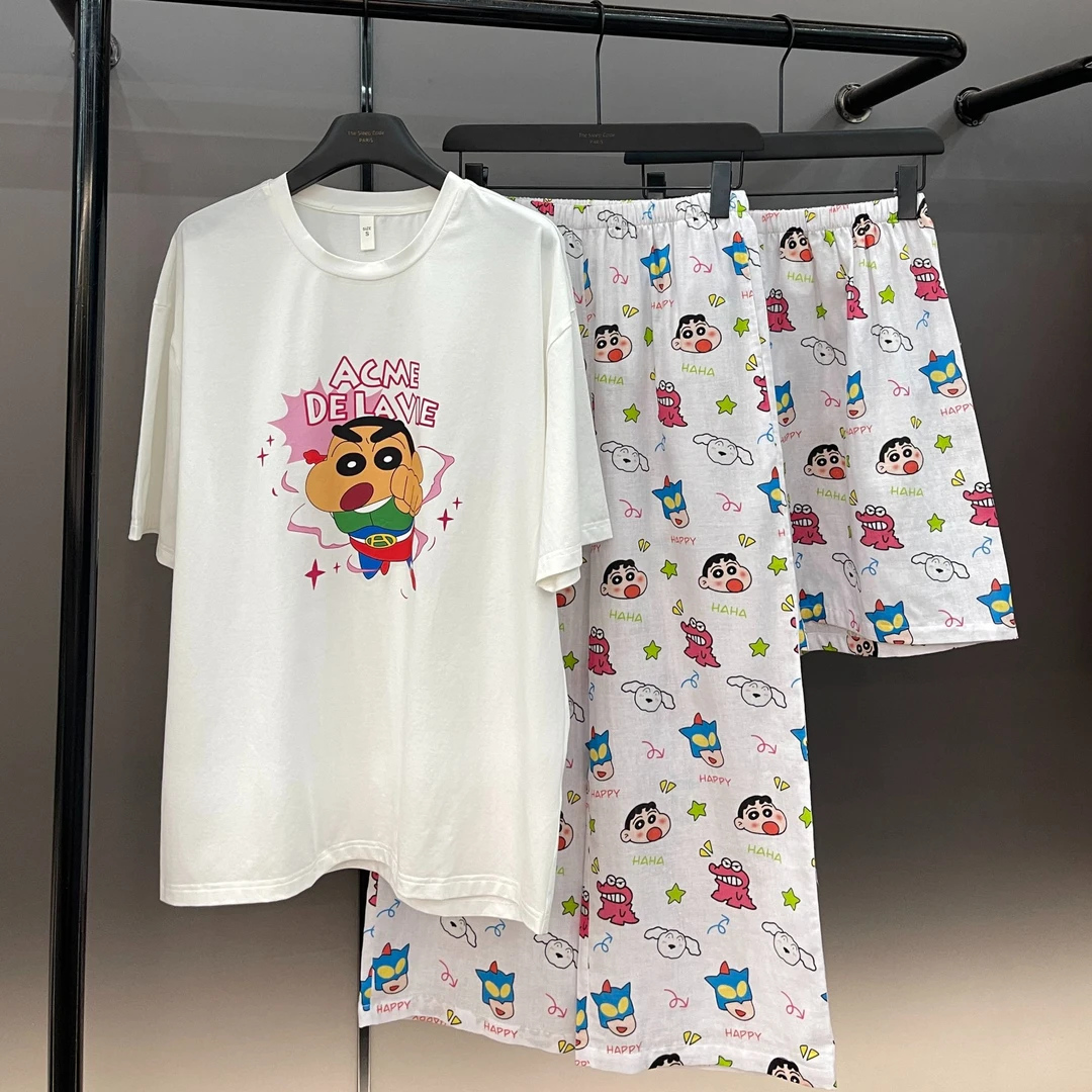 【捣蛋小新三件套】男女同款夏款潮牌可外穿套头棉质睡衣居家服