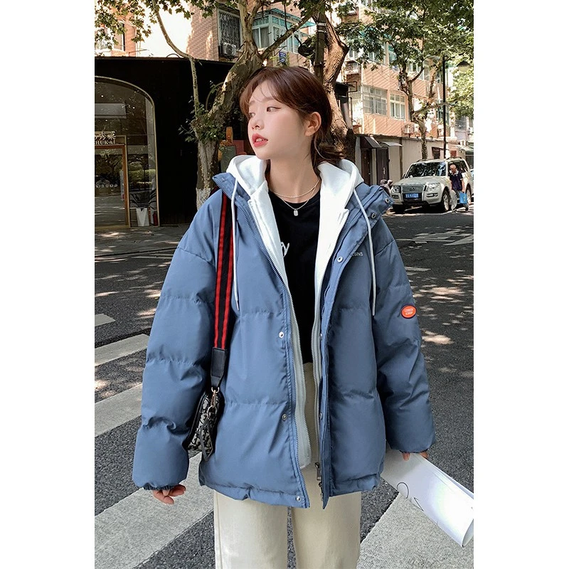 高端轻奢简约外套假两件短款新衣服袄冬季韩版宽松女装加厚连帽女