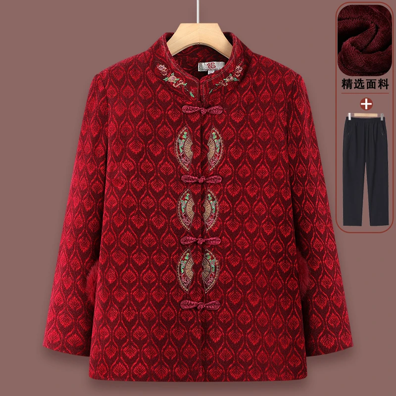 中老年人秋冬装女妈妈保暖外套老人国风唐装加绒加厚奶奶衣服新款