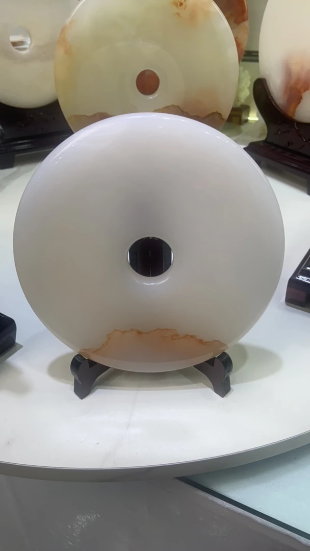 中东进口天然玉石平安扣摆件玄关博古架酒柜电视柜摆件