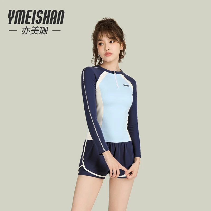 YMEISHAN纯欲高级泳衣完美身材遮肉女运动游泳分体长袖平角泳衣