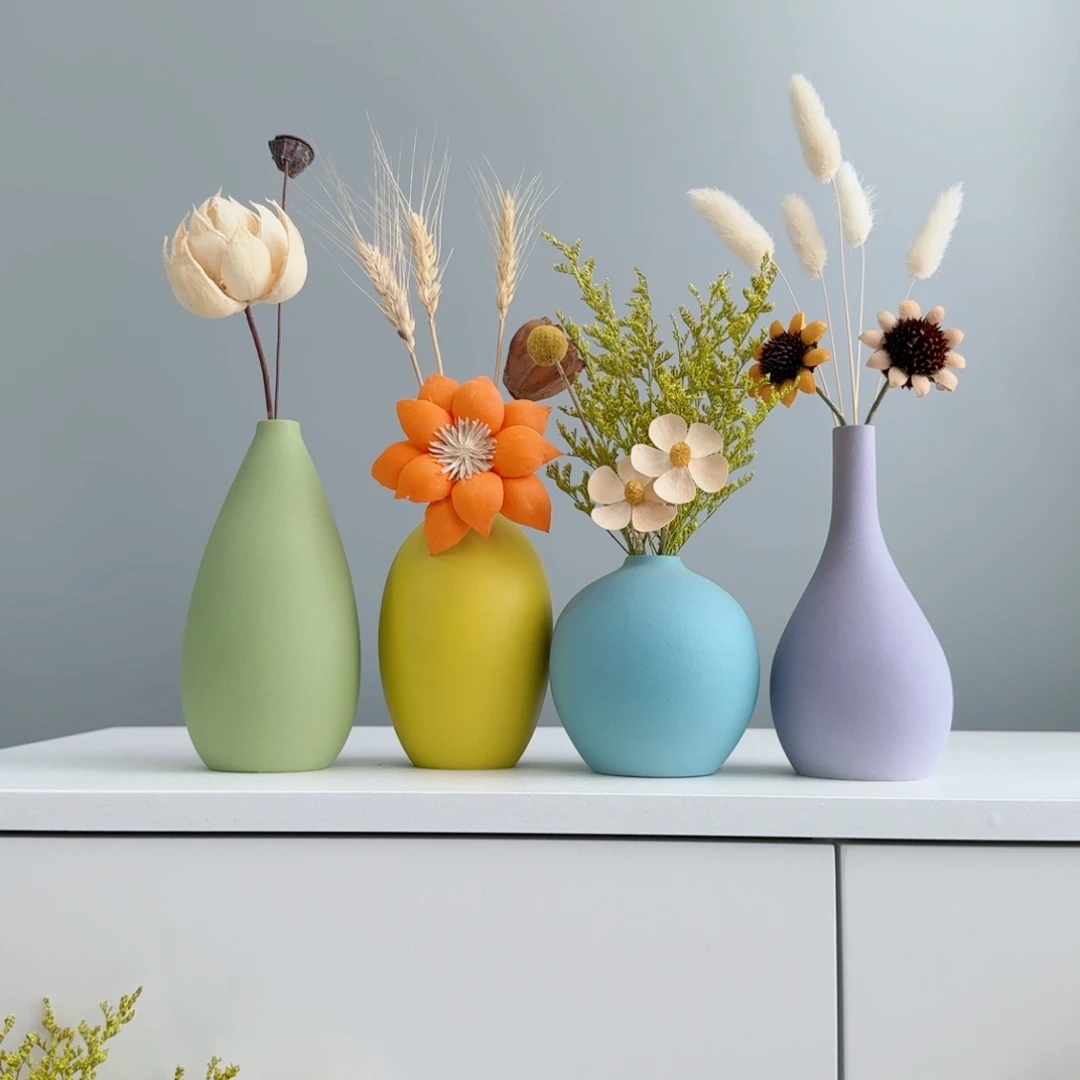 瓷片陶瓷小花瓶含花总高约20-30cm