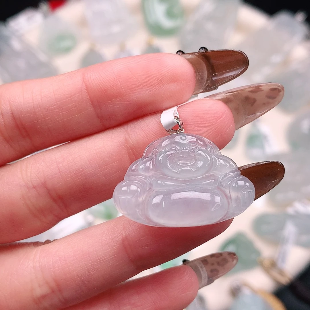 翡翠颈饰18K金镶嵌冰佛23，18.6、28.6、4.5