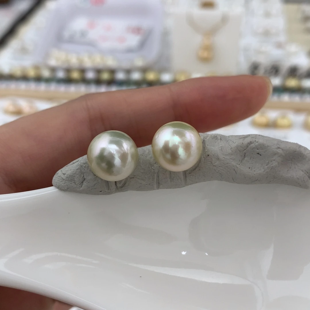 未镶嵌耳饰海水珍珠干枯金圆珠10