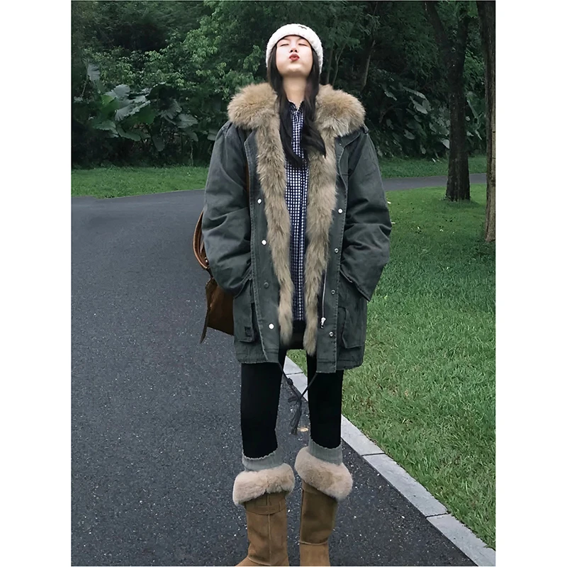 2025新款爆款黑色连帽毛茸茸棉服女韩版冬季棉袄外套保暖上衣潮流