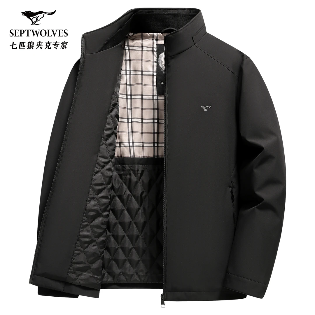 【夹棉加厚】七匹狼立领行政夹克男士秋冬季新款商务通勤休闲外套