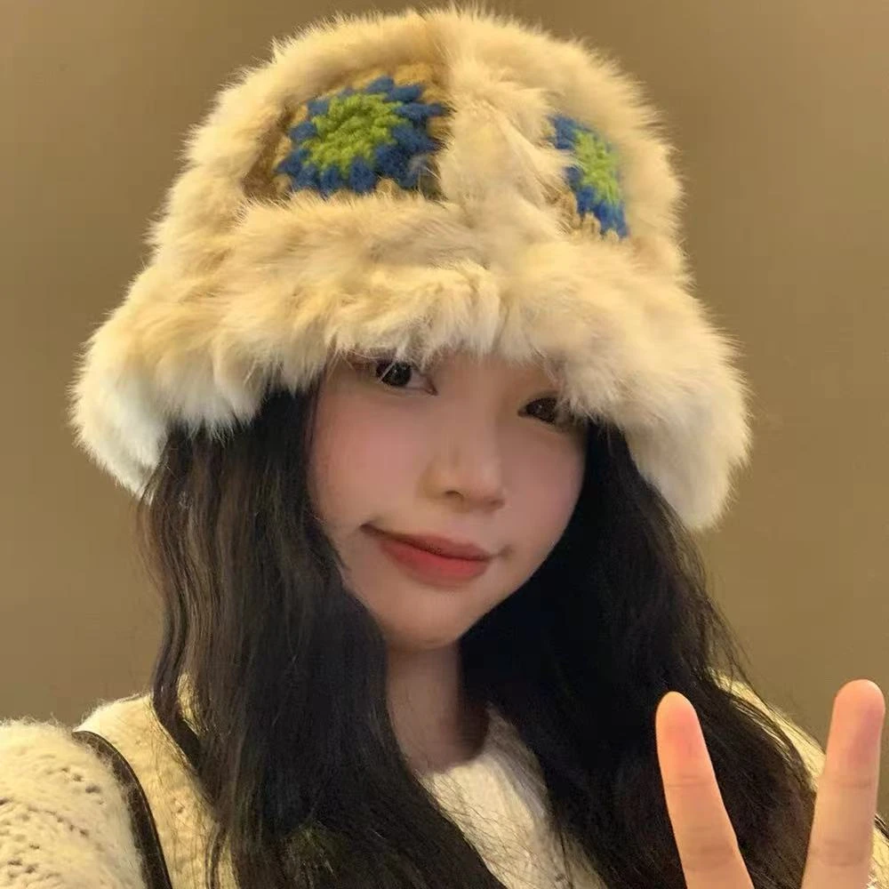 冬季秋冬百搭帽子可爱针织帽毛绒保暖渔夫帽