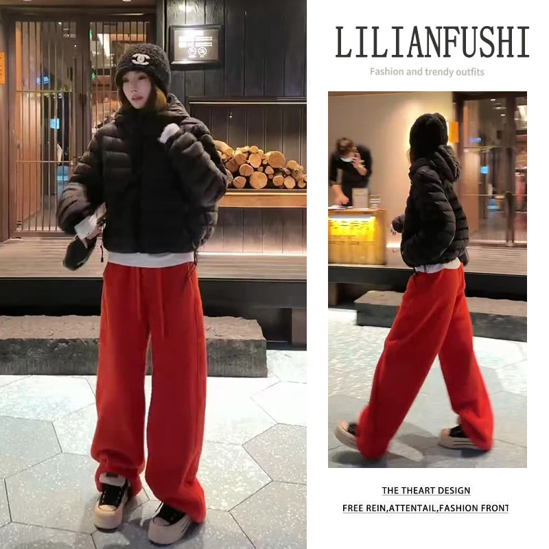 冬季温柔系穿搭女2025新款百搭打底保暖外套松紧腰休闲裤三件套潮