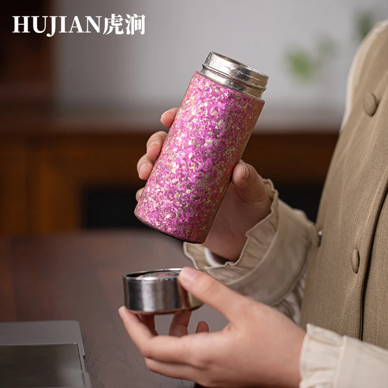 HUJIAN虎涧钛杯纯钛保温杯男女士口袋杯泡茶杯户外便携水杯随身杯