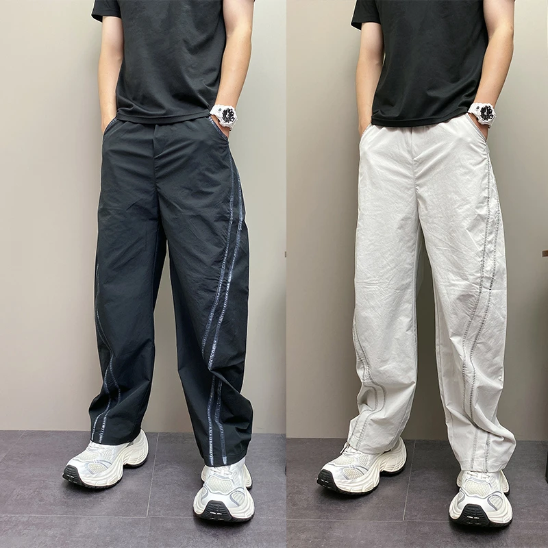 2025夏季新款男士休闲裤条纹百搭宽松直筒工装裤潮流帅气运动长裤