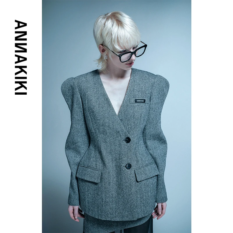 ANNAKIKI 绵羊毛3D波浪袖西装外套 3E1A0618H809