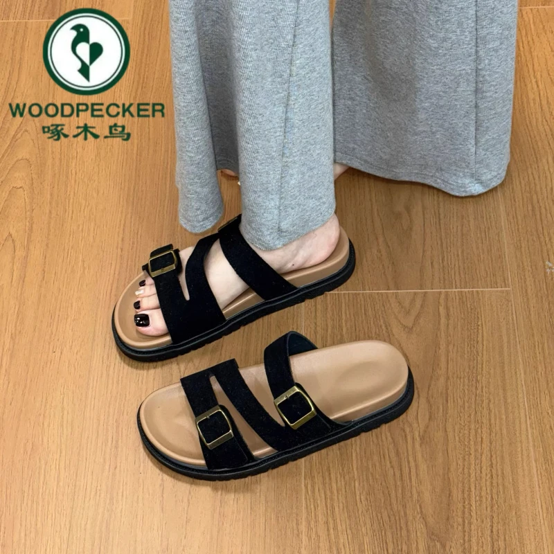 啄木鸟厚底一字拖鞋女2025新款外穿百搭勃肯拖鞋软底不臭脚沙滩鞋