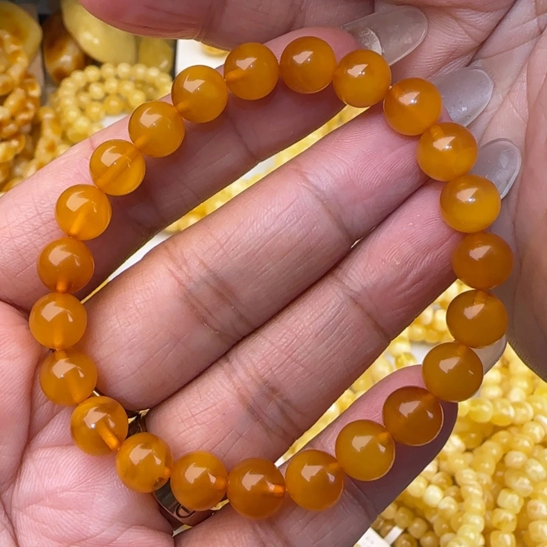 蜜蜡未镶嵌手链老蜡鸡油黄圆珠手串