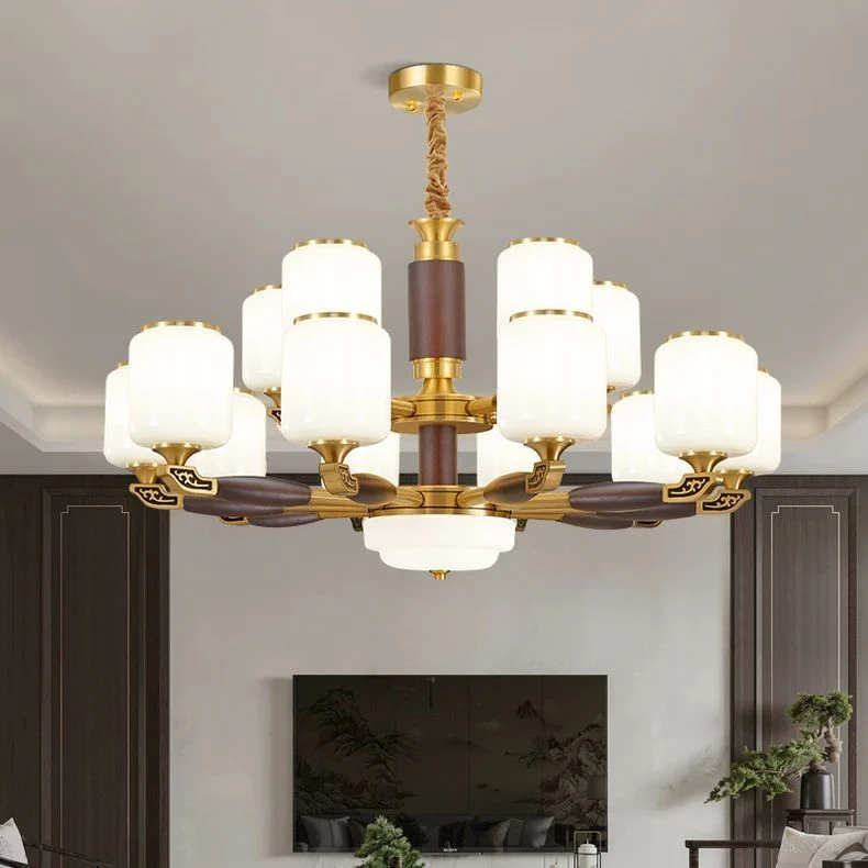 新中式吊灯客厅灯高端全铜实木别墅大厅主灯中国风餐厅中山灯具