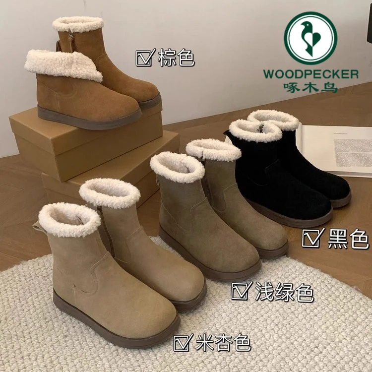 啄木鸟短筒雪地靴女2024新款秋冬雪地靴时尚百搭加厚保暖爆款棉鞋
