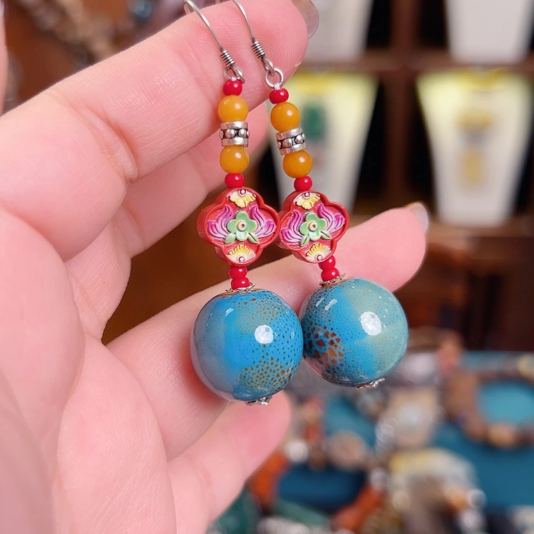 玛瑙银S925镶嵌挂件耳环