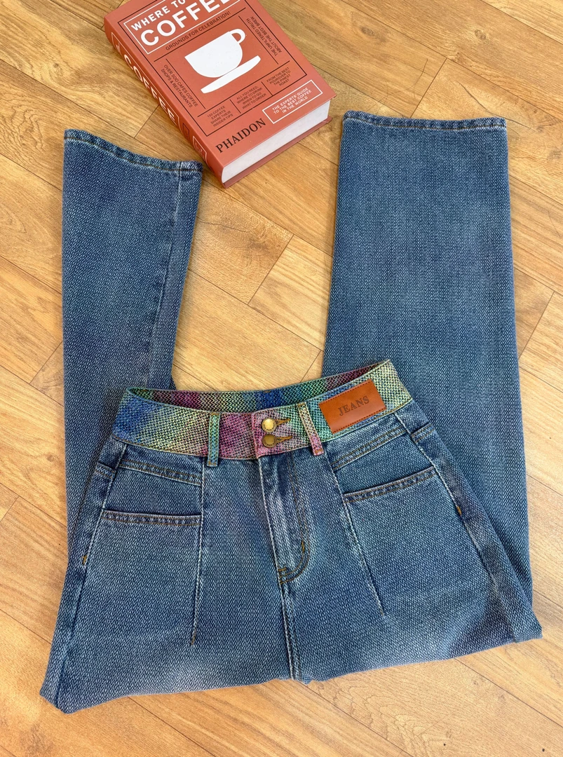 【七彩祥云】芯空纹牛仔裤女2025年春季新款小个子高腰窄版阔腿裤