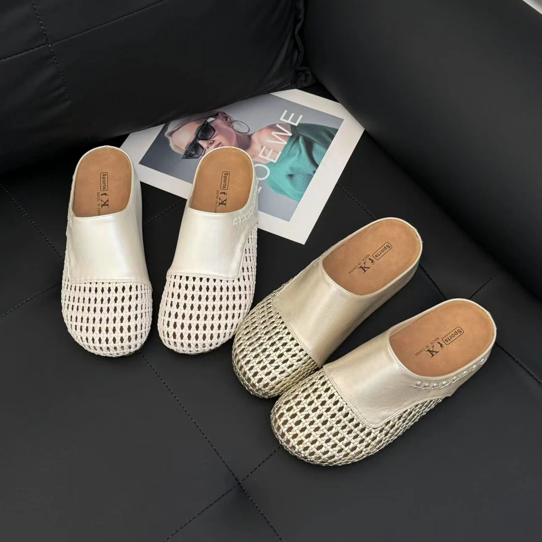 法式编织透气包头拖鞋女夏季外穿2025新款平底凉拖768-25