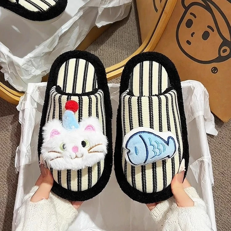 半拖鞋子女2025新款爆款毛毛拖鞋女外穿秋平底配裙子防滑家居棉拖