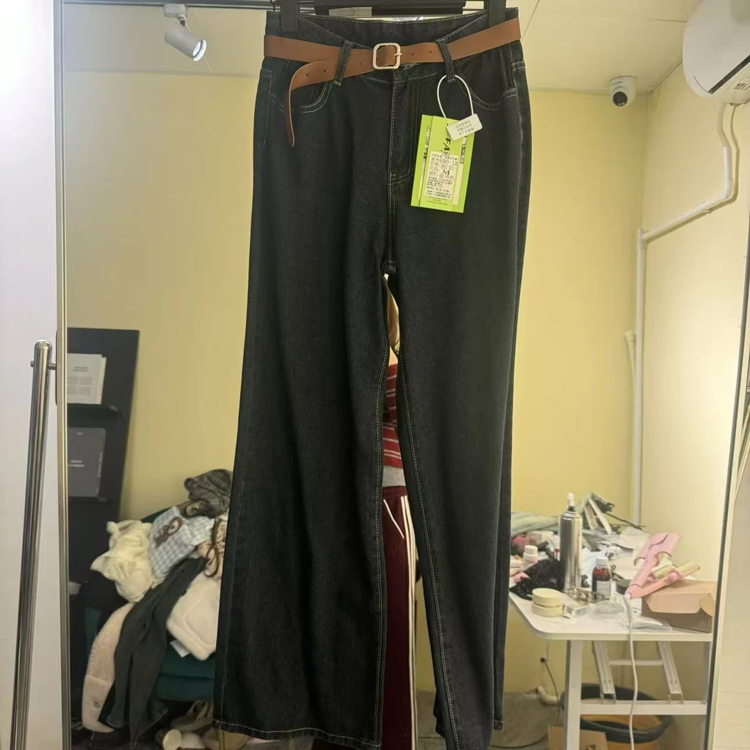 复古高腰显瘦窄版直筒牛仔裤女冬季长裤