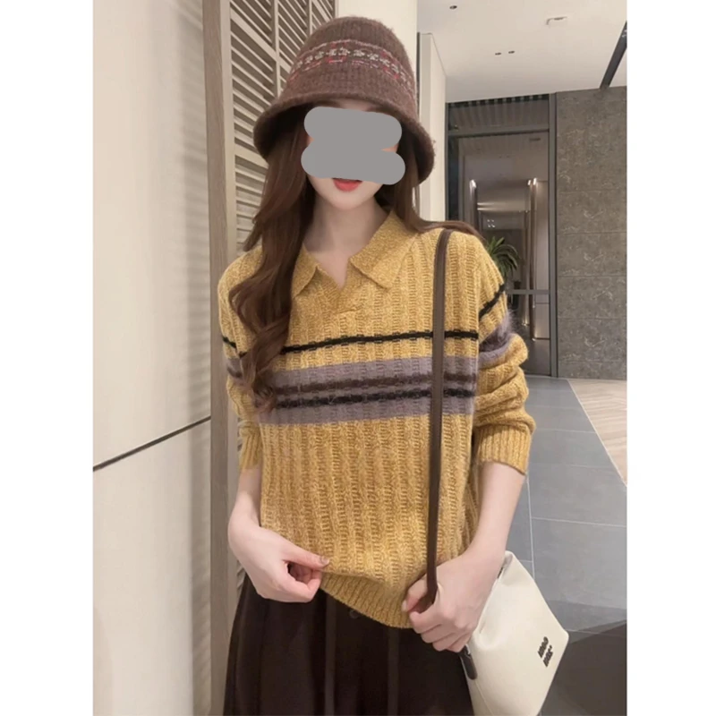 2026秋冬季新款慵懒风撞色百搭针织衫女士洋气减龄高级感气质毛衣