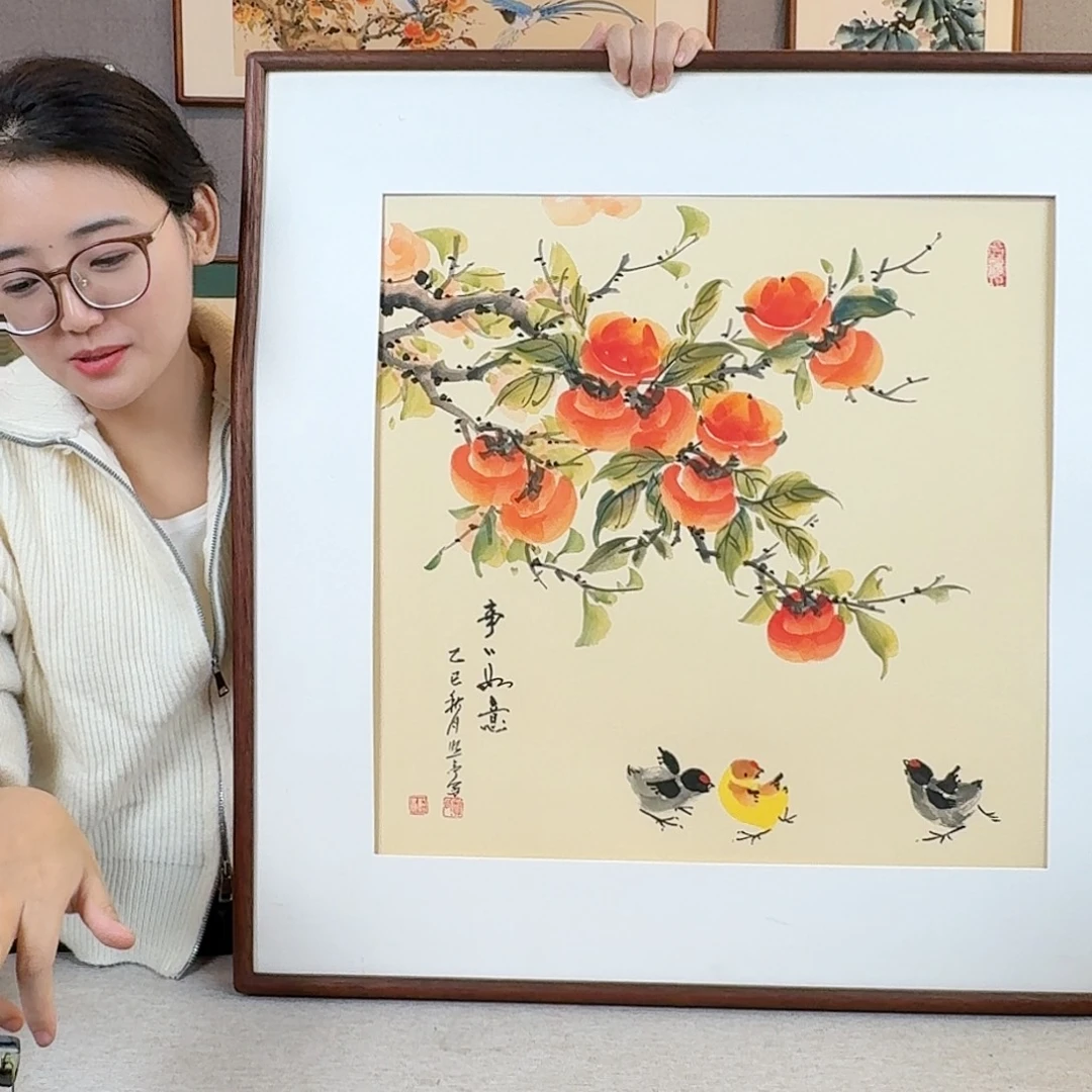 国画纯手绘，纯手写带框尺寸：70×70厘米