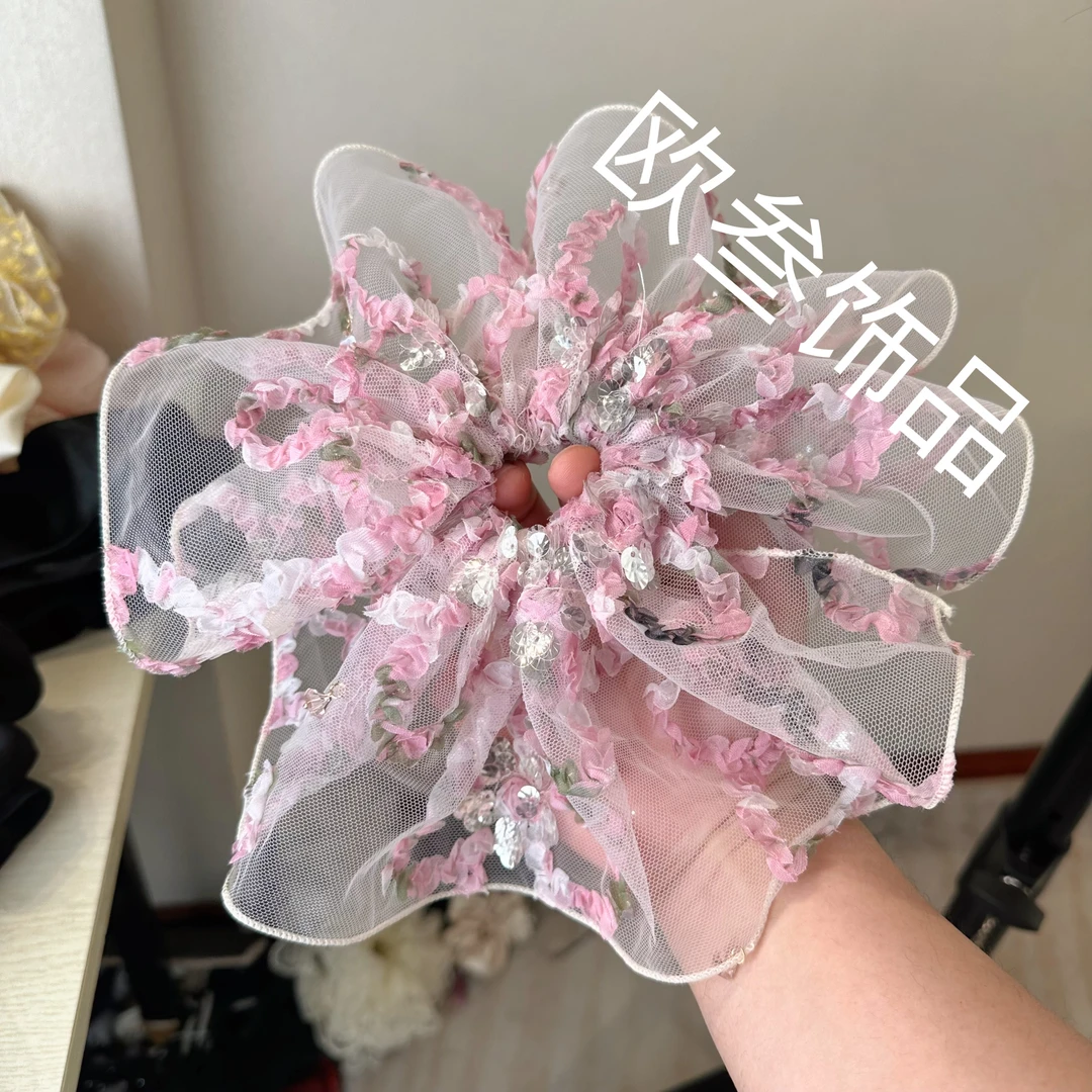 dcq704大版单圈褶皱碎花大肠圈发饰高级百搭精致丸子头手工