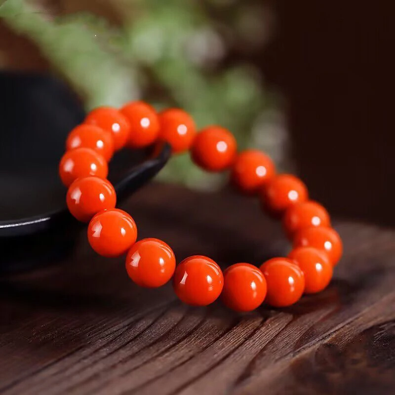 原矿天然南红玛瑙柿子红10mm圆珠手串