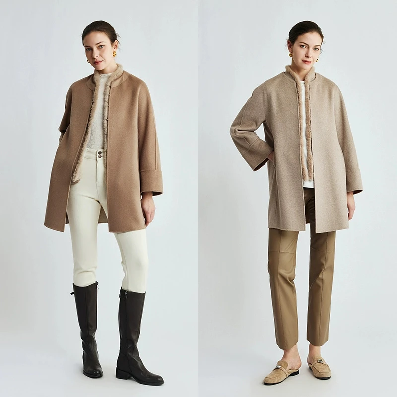 译依YIYI 云感绒冬 双色双面两穿毛呢外套大衣马甲套装BESDY002