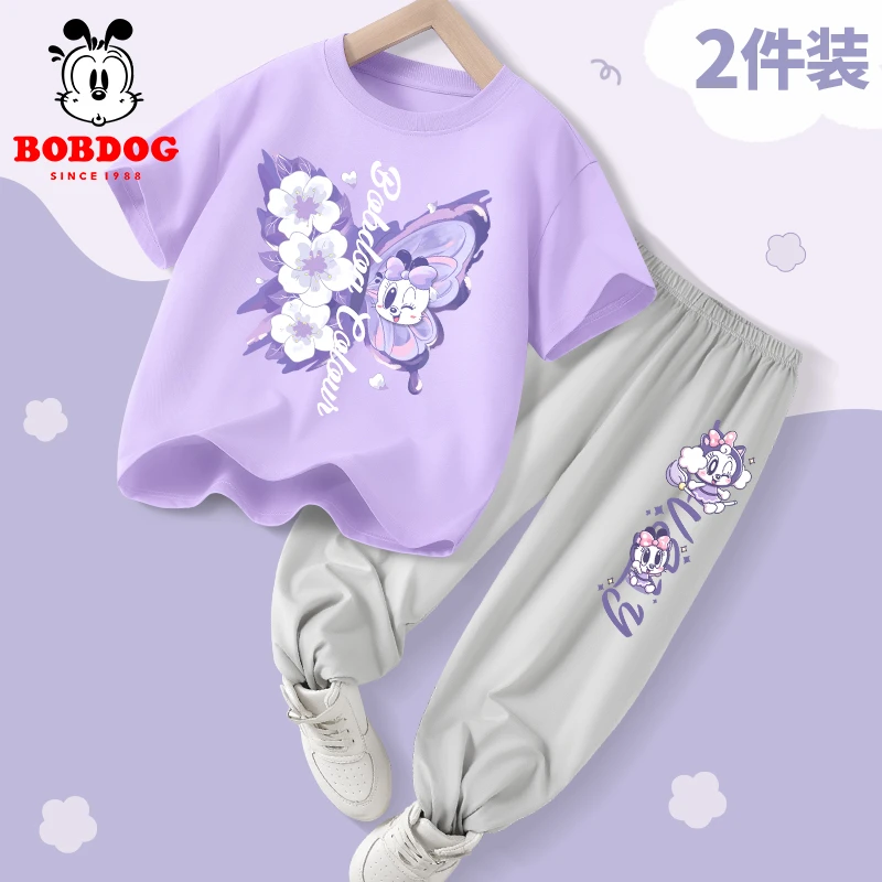 巴布豆女童套装纯棉2025新款儿童夏装两件套女孩夏季薄款运动衣服