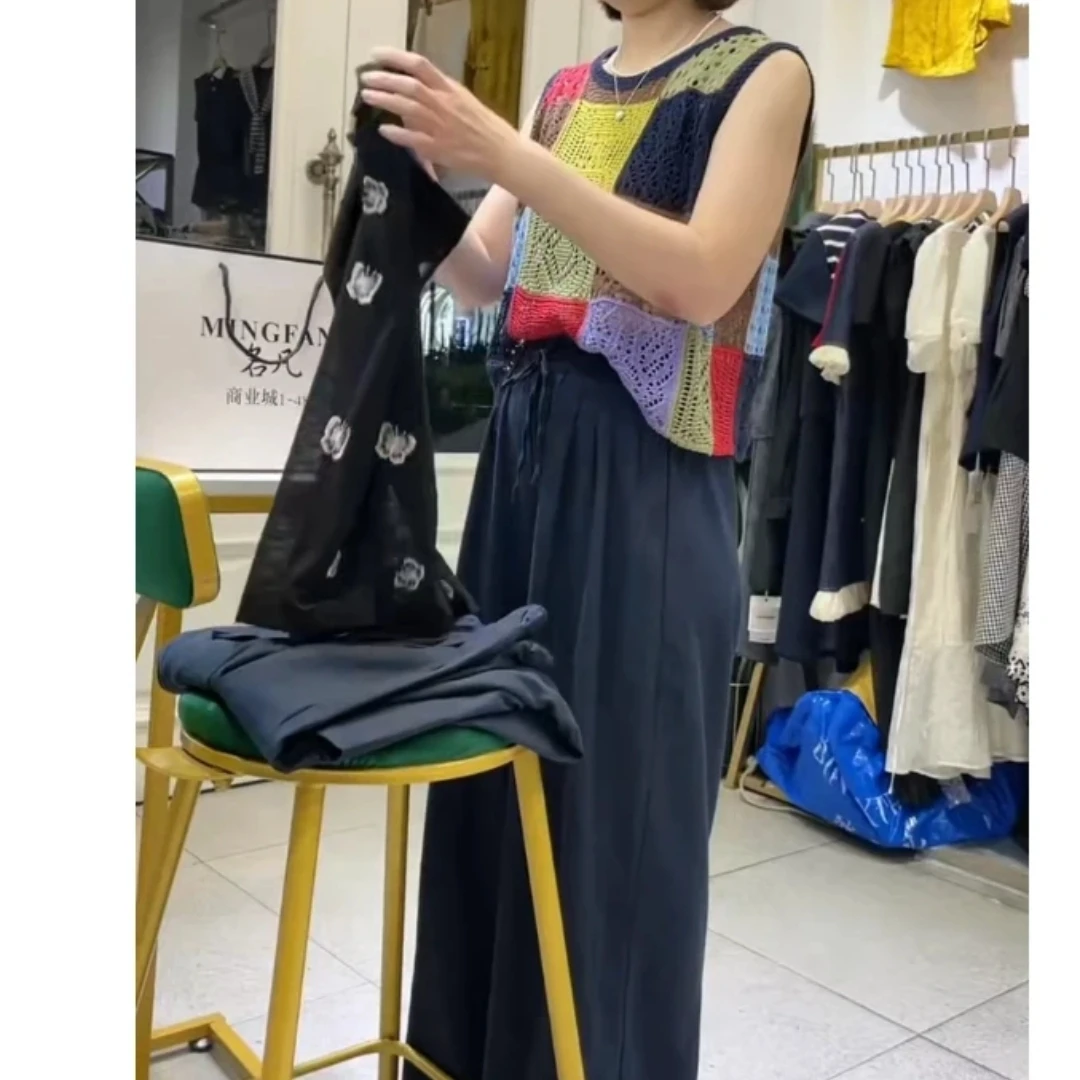 Y夏季时尚复古无袖上衣搭配百搭裤子女款穿搭