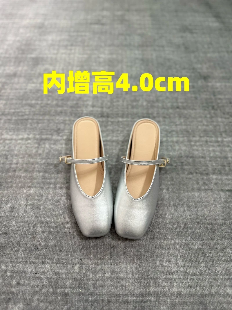 内增高包头半拖鞋女夏季外穿2025新款韩版绒面复古仙女风银色单鞋