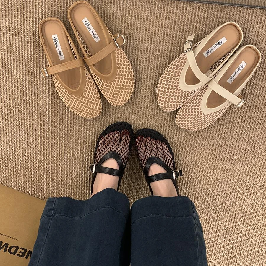 复古平底小众编织包头凉鞋女鞋子年新款春季百搭透气圆头包鞋