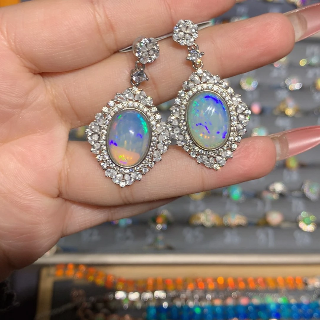 银S925镶嵌欧泊欧泊耳饰l