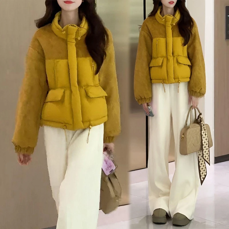 2025冬季新款韩版时尚高级感纯色百搭棉服女小众洋气立领通勤外套