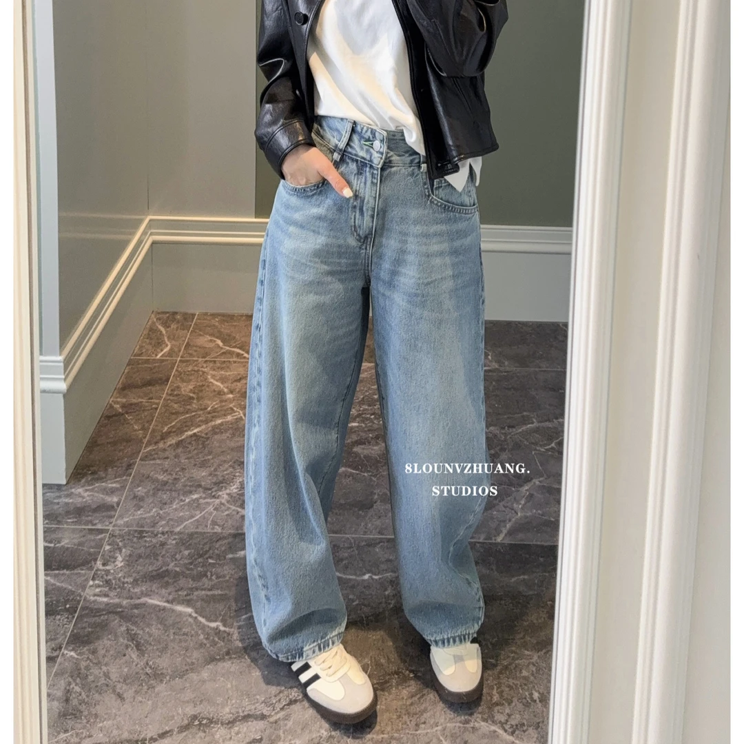 小个子弯刀裤花匣子牛仔裤女2025年春季新款503600-1老爹裤镰刀裤