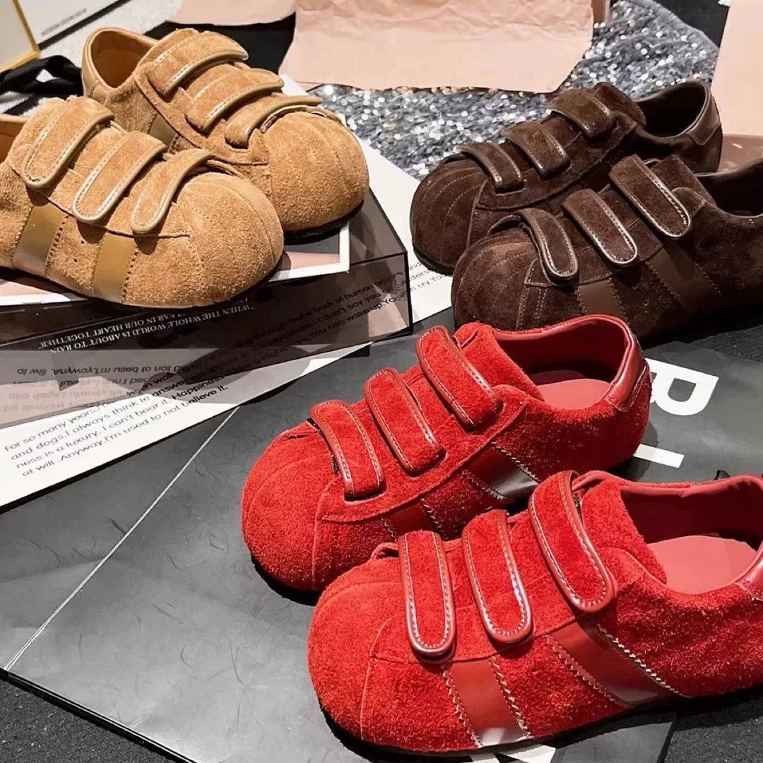 2025年新款磨砂真皮魔术贴卡皮巴拉大头休闲板鞋德训平底单鞋A78