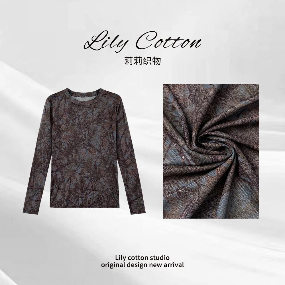 繁花 高级时尚感花纱圆领休闲百搭显瘦长袖打底上衣 LL-263807