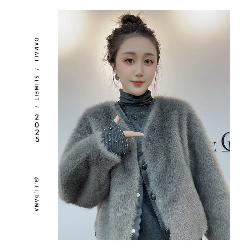 大码利-秋冬上新【仿水貂毛毛外套】欧韩小众设计款毛外套女秋