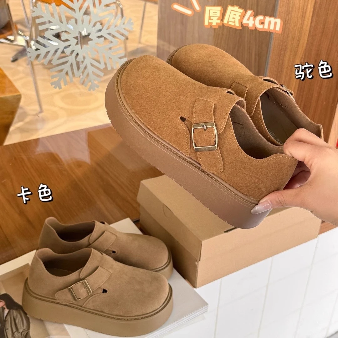全包勃肯鞋女单鞋2025春秋新款复古厚底小个子一脚蹬乐福鞋欧若风