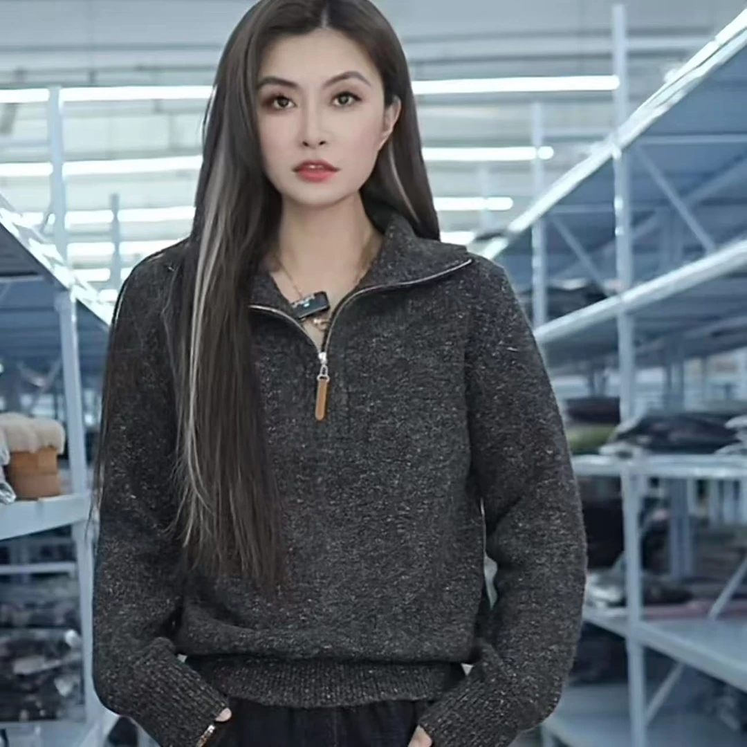 【晴晴精选】新款显瘦软糯轻奢保暖半拉链套头时尚百搭针织衫B156#