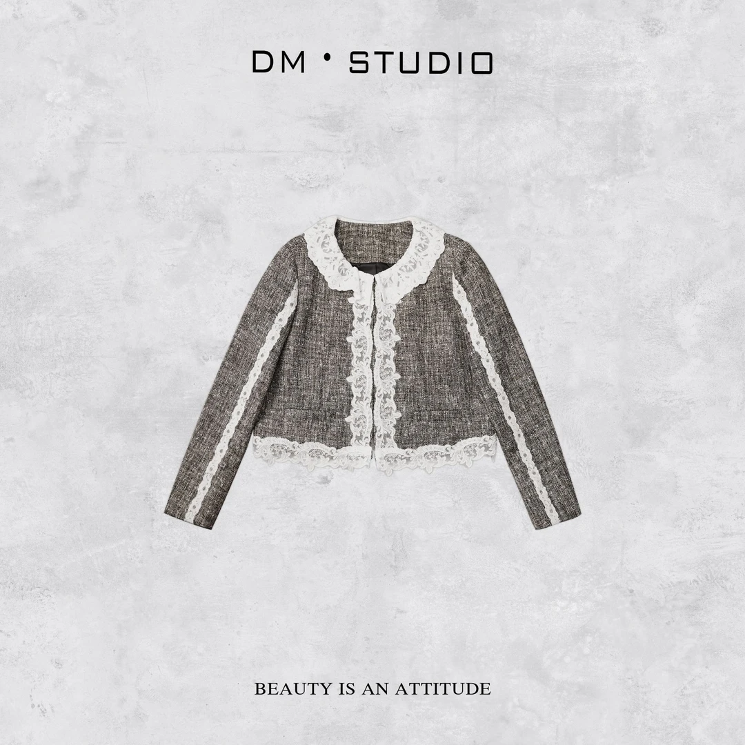 DEDM-DM•STUDIO/精致小众气质蕾丝拼边长袖小香外套（A90007）