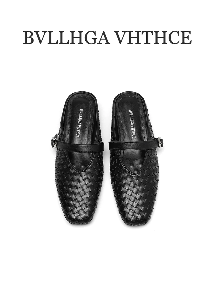 BV【芯片】春夏新款时尚百搭高定手工胎牛皮编织格纹半拖女凉鞋 998