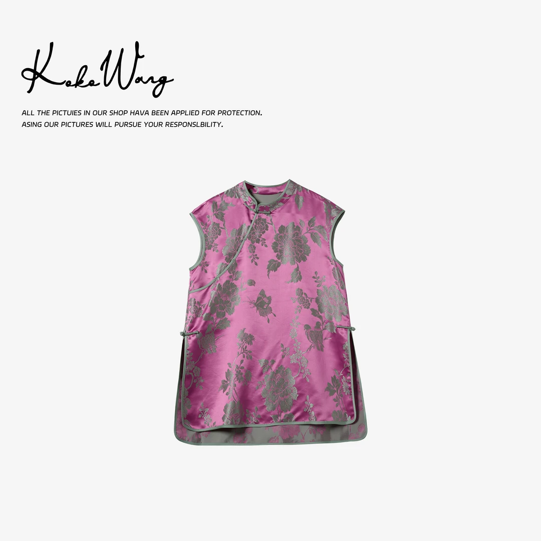 KOKO WANG高端桑蚕丝老缎提花显瘦盖袖旗袍连衣裙560685F11Q43