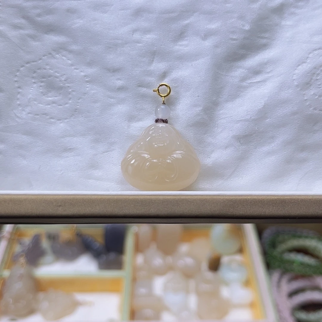 和田玉18K金镶嵌吊坠(不含链)